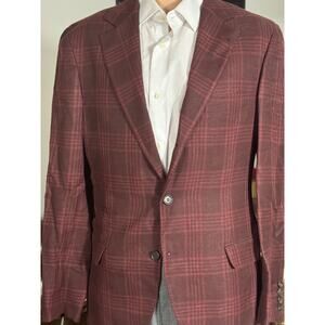 Brunello Cucinelli Wool Linen Silk Blazer Sport Jacket Burgundy Red Plaid 48/38R